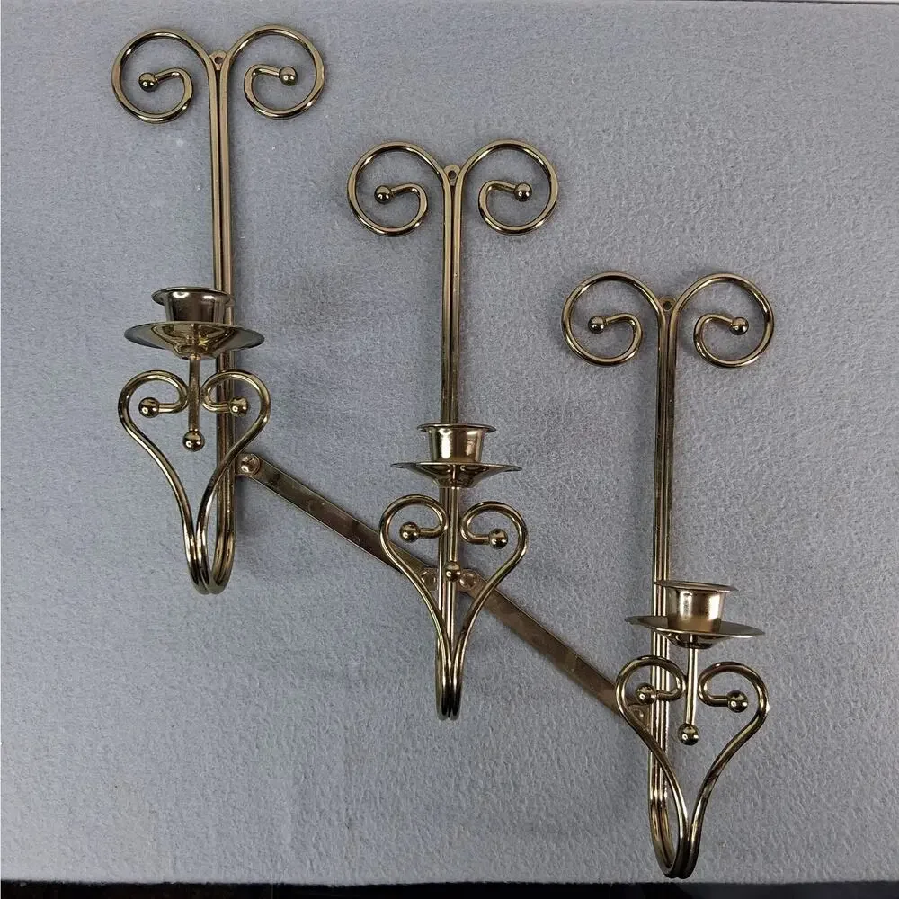 Home Interiors Brass Tone Triple Arm Candle Wall Sconce Adjustable Positioning